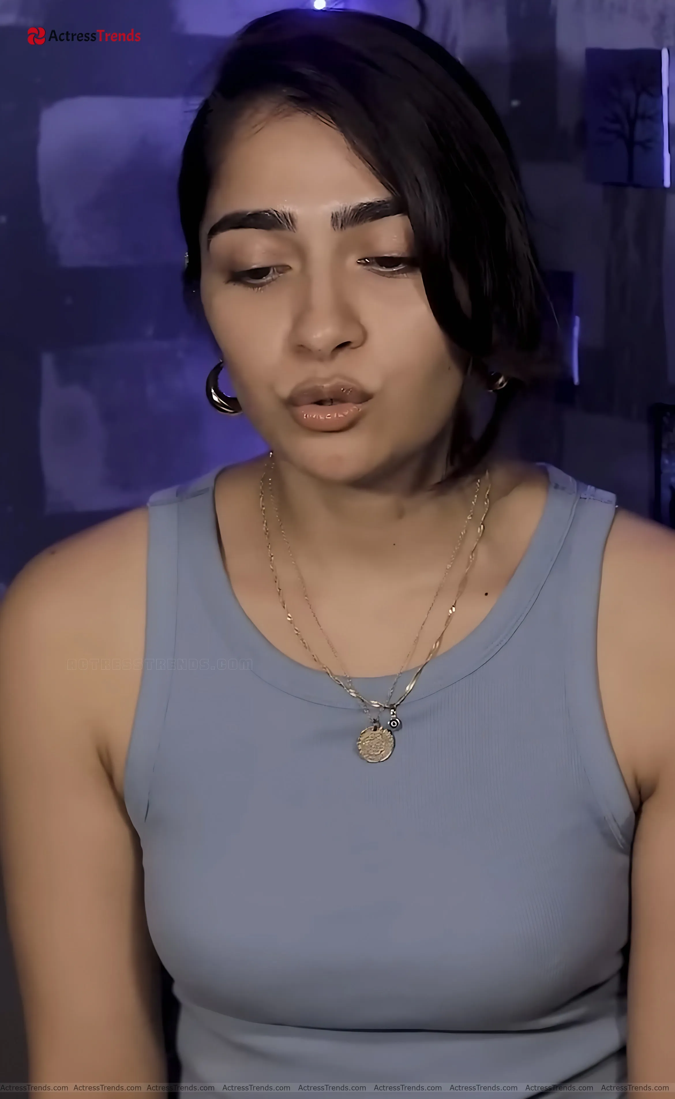 Rukmini Vasanth Grey Dress Smoky Eyes Cute Beautiful Face