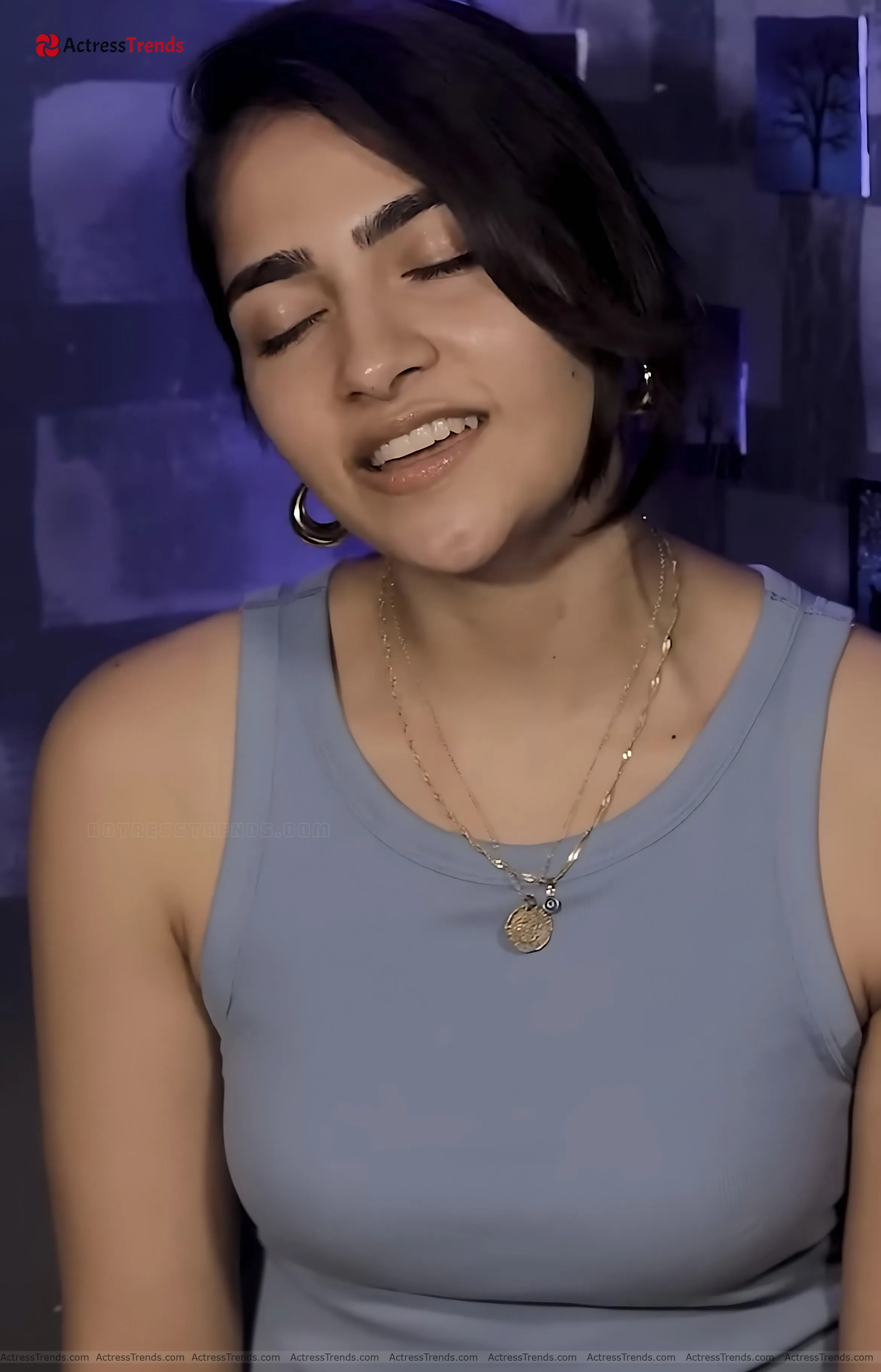 Rukmini Vasanth Grey Dress Smoky Eyes Cute Beautiful Face