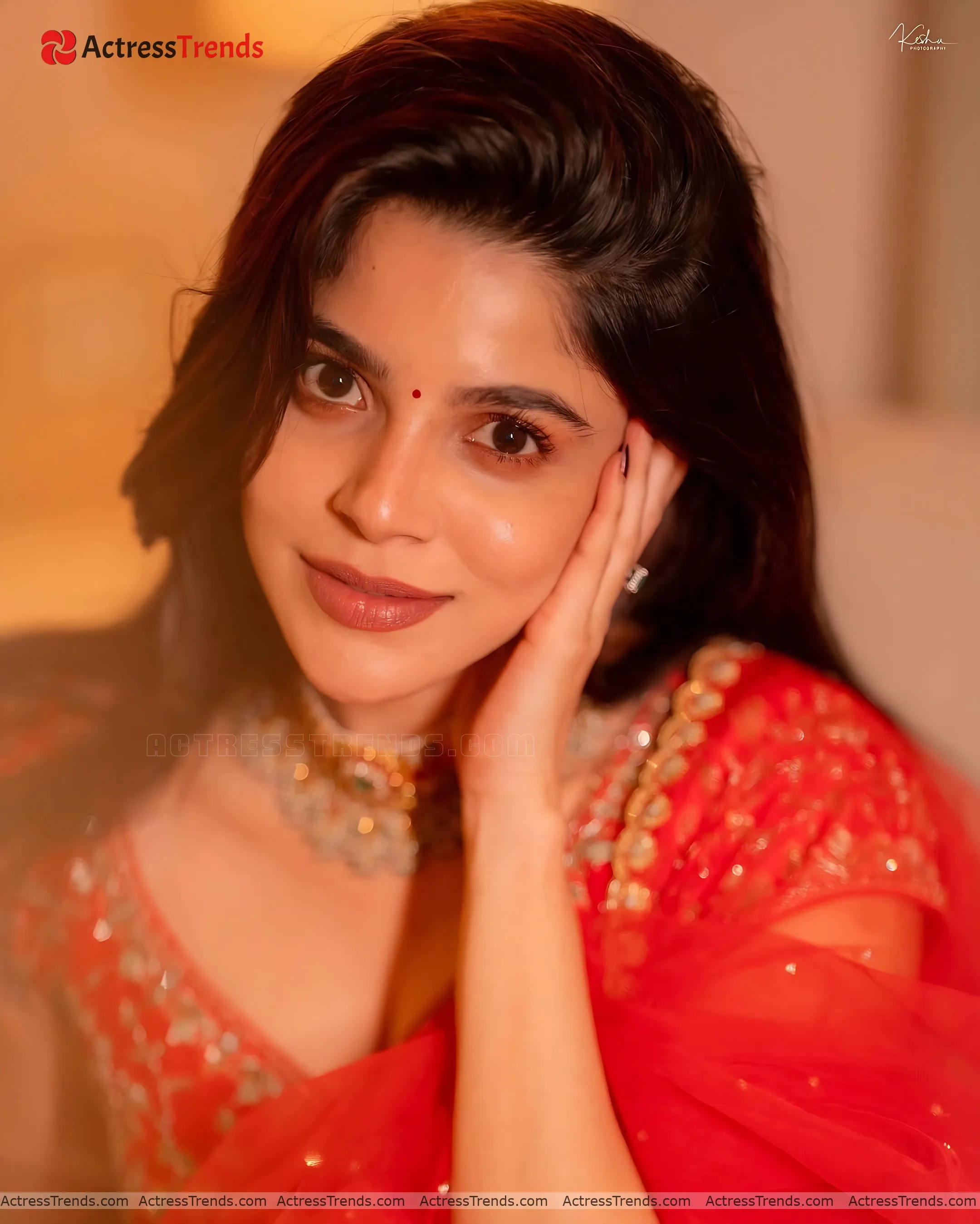 Divya Bharathi Red Dress Curvy Cutest Actress Stunning Photo