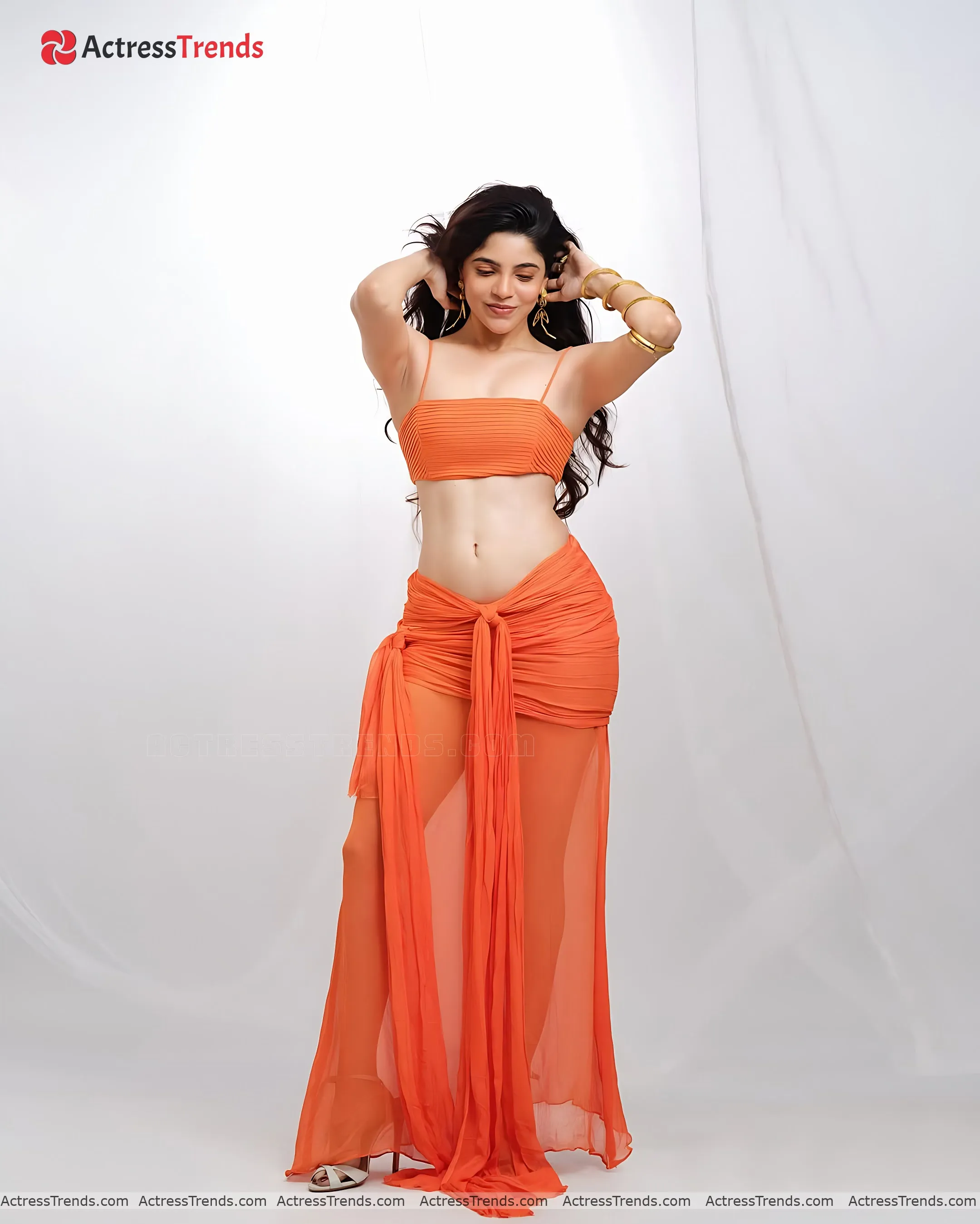 Divya Bharathi Orange Dress Glamorous Actress Curvy Beautiful Face