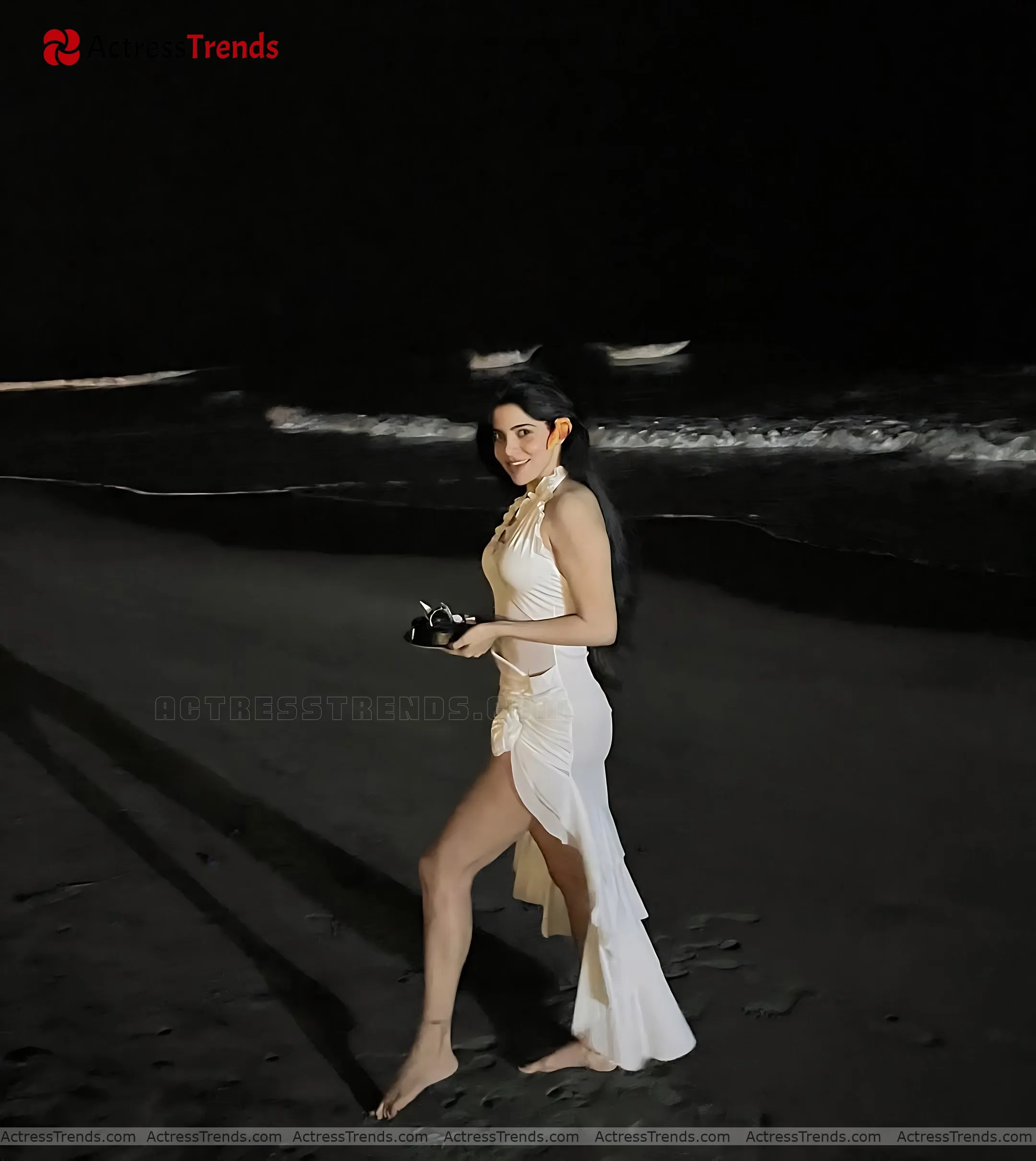 Divya Bharathi White Dress Cutest Actress Curvy Cleav Pose