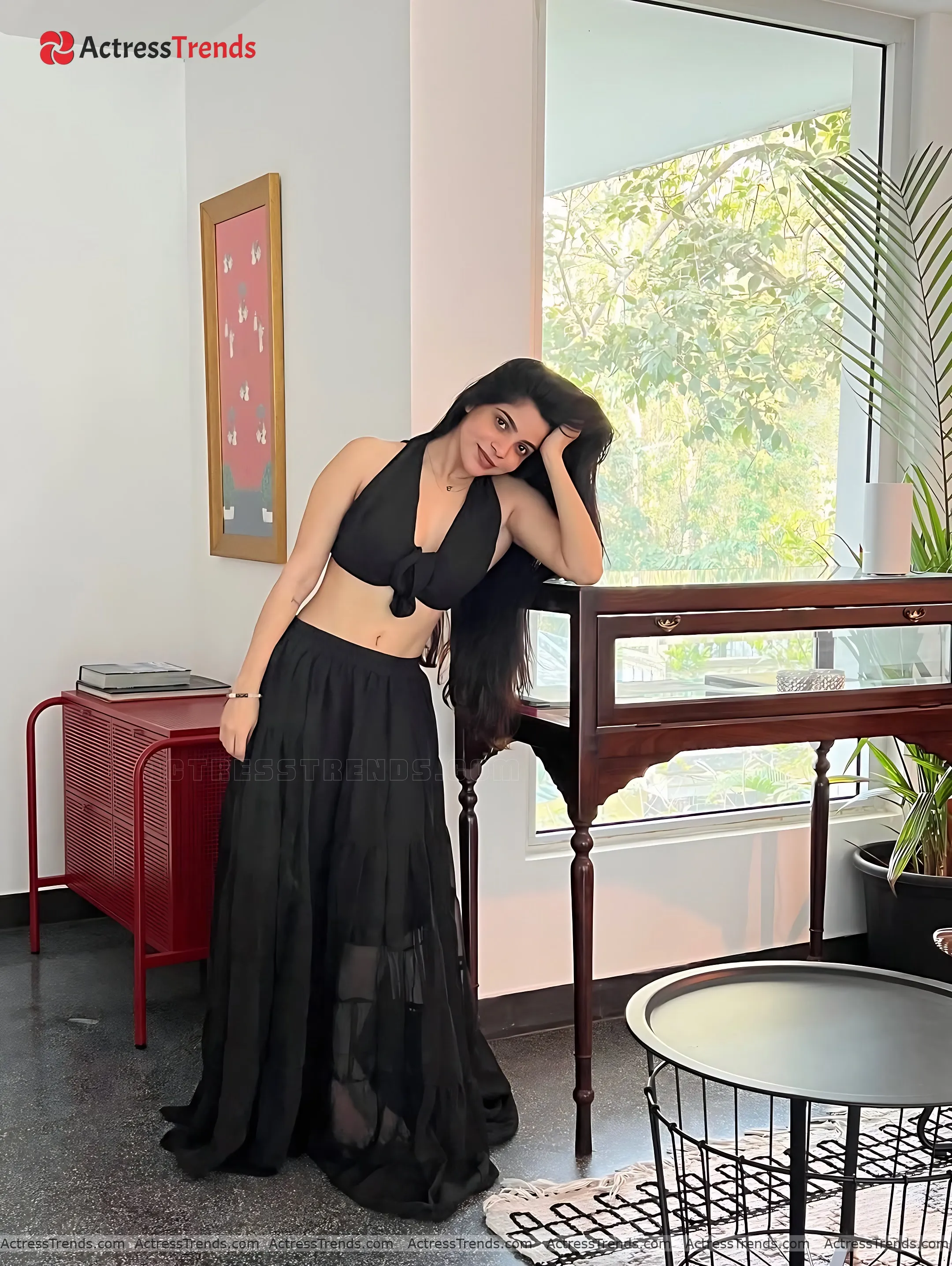 Divya Bharathi Black Dress Beautiful Face Cleav Pose Navel