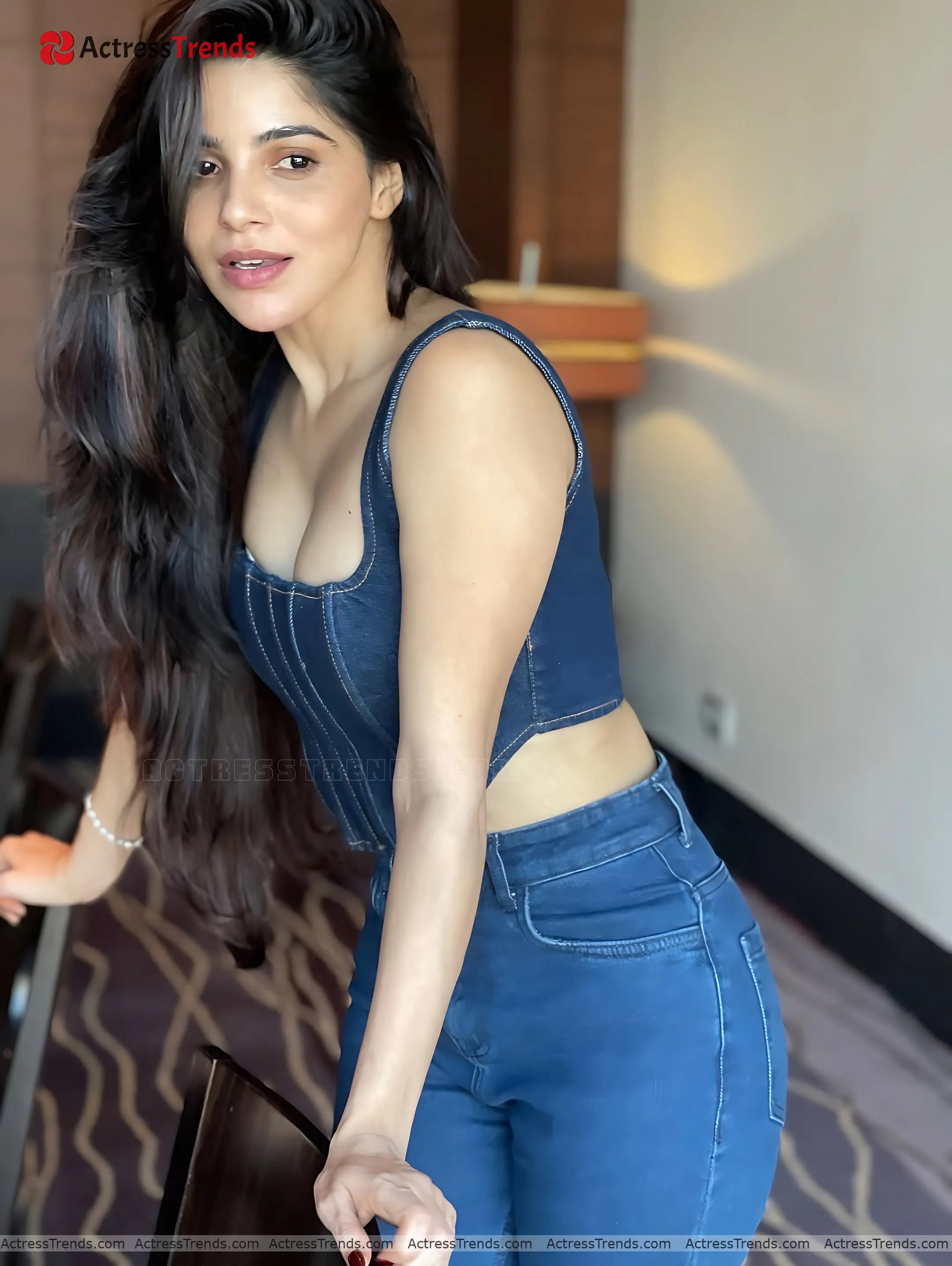 Divya Bharathi Blue Dress Cleav Pose Tight Fitting Stunning Photo