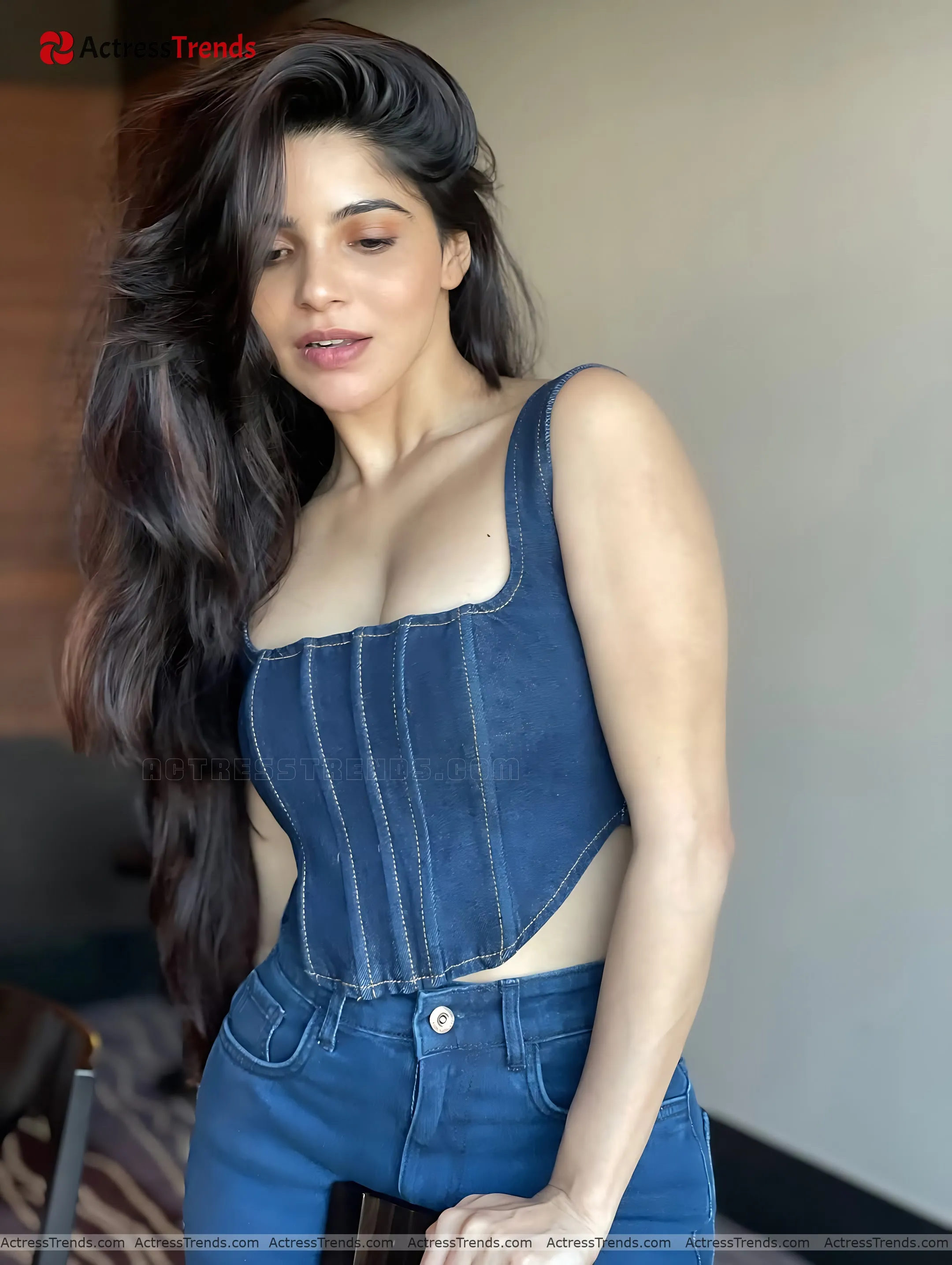 Divya Bharathi Blue Dress Curvy Cleav Pose Glamorous Actress