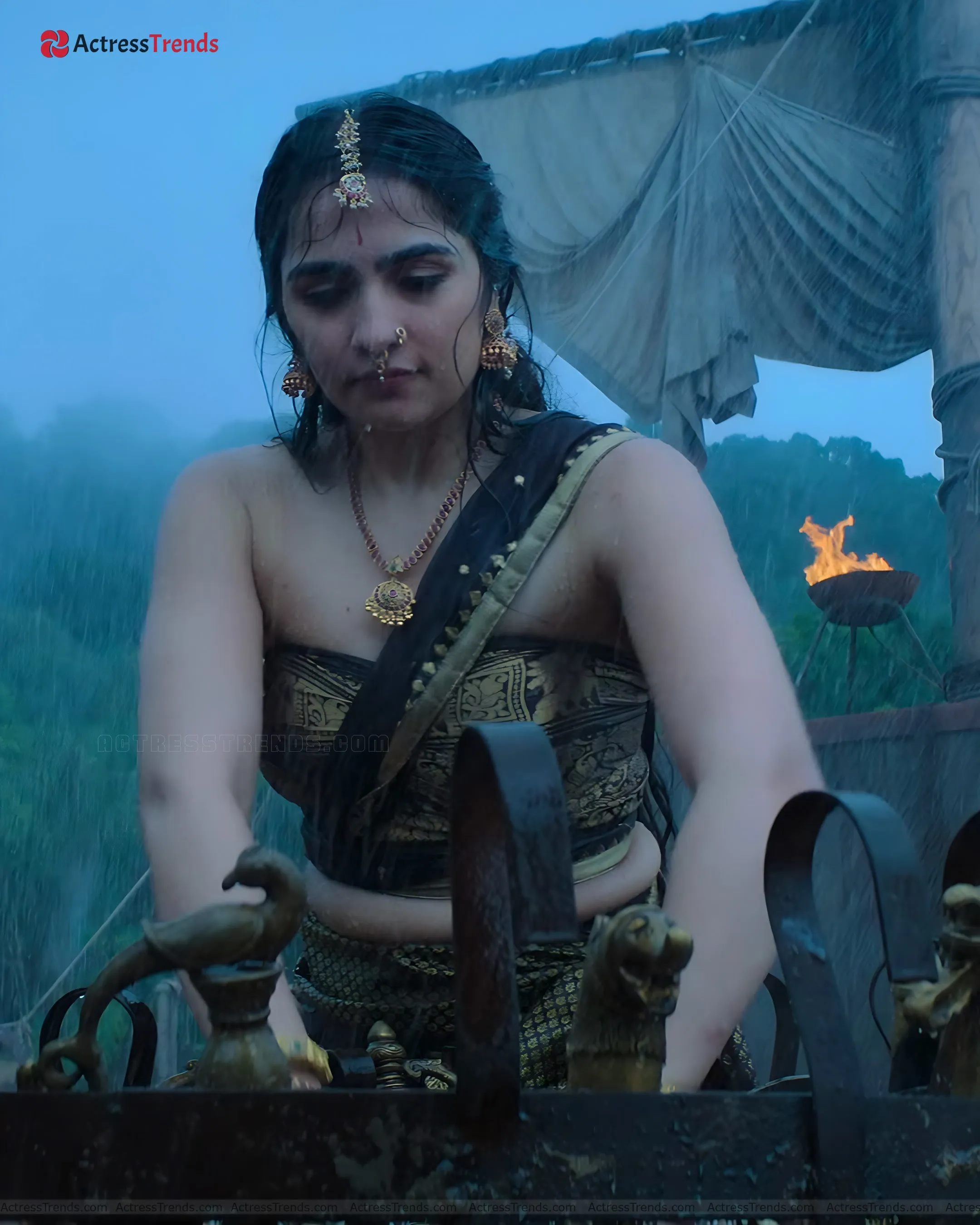 Rukmini Vasanth Green Saree Backless Blouse Style Beautiful Face Stunning Photo