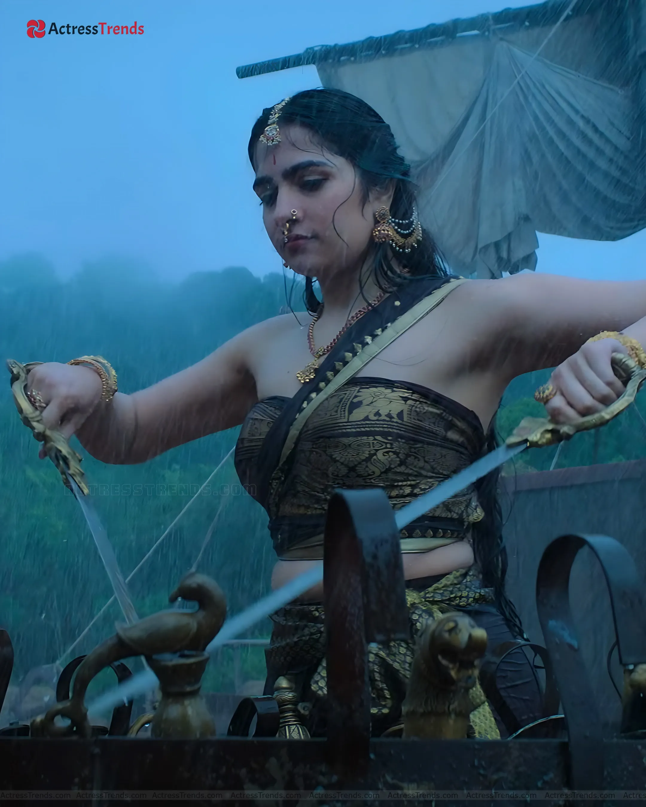 Rukmini Vasanth Green Saree Saree Photoshoot Glamorous Actress Beautiful Face