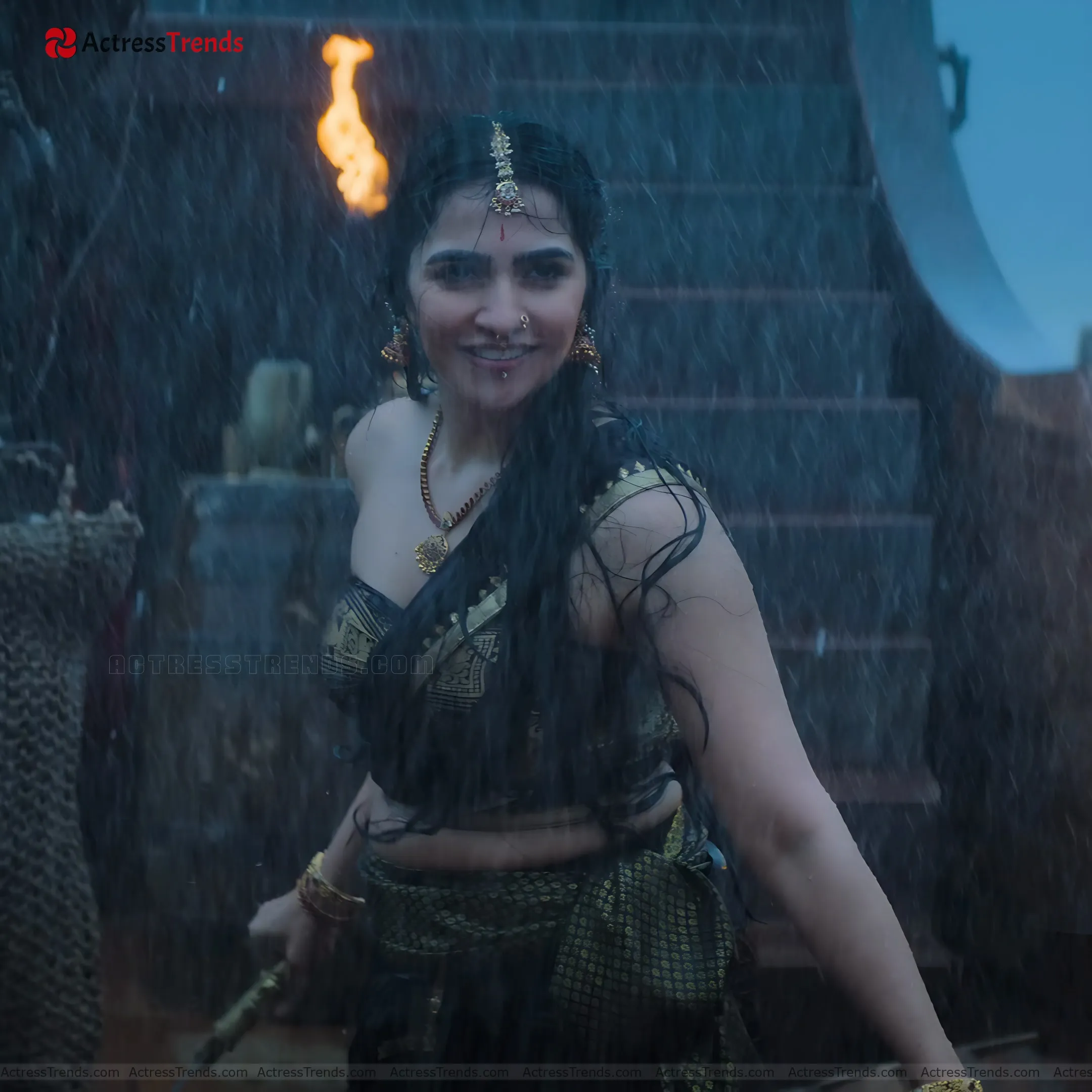 Rukmini Vasanth Green Saree Stunning Photo Cute Celebrity Fashion Shoot