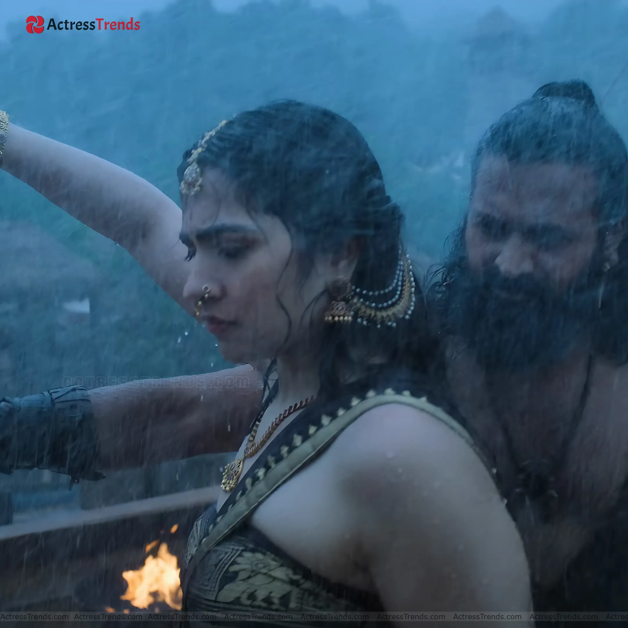 Rukmini Vasanth Green Saree Beautiful Face Cute Red Dress