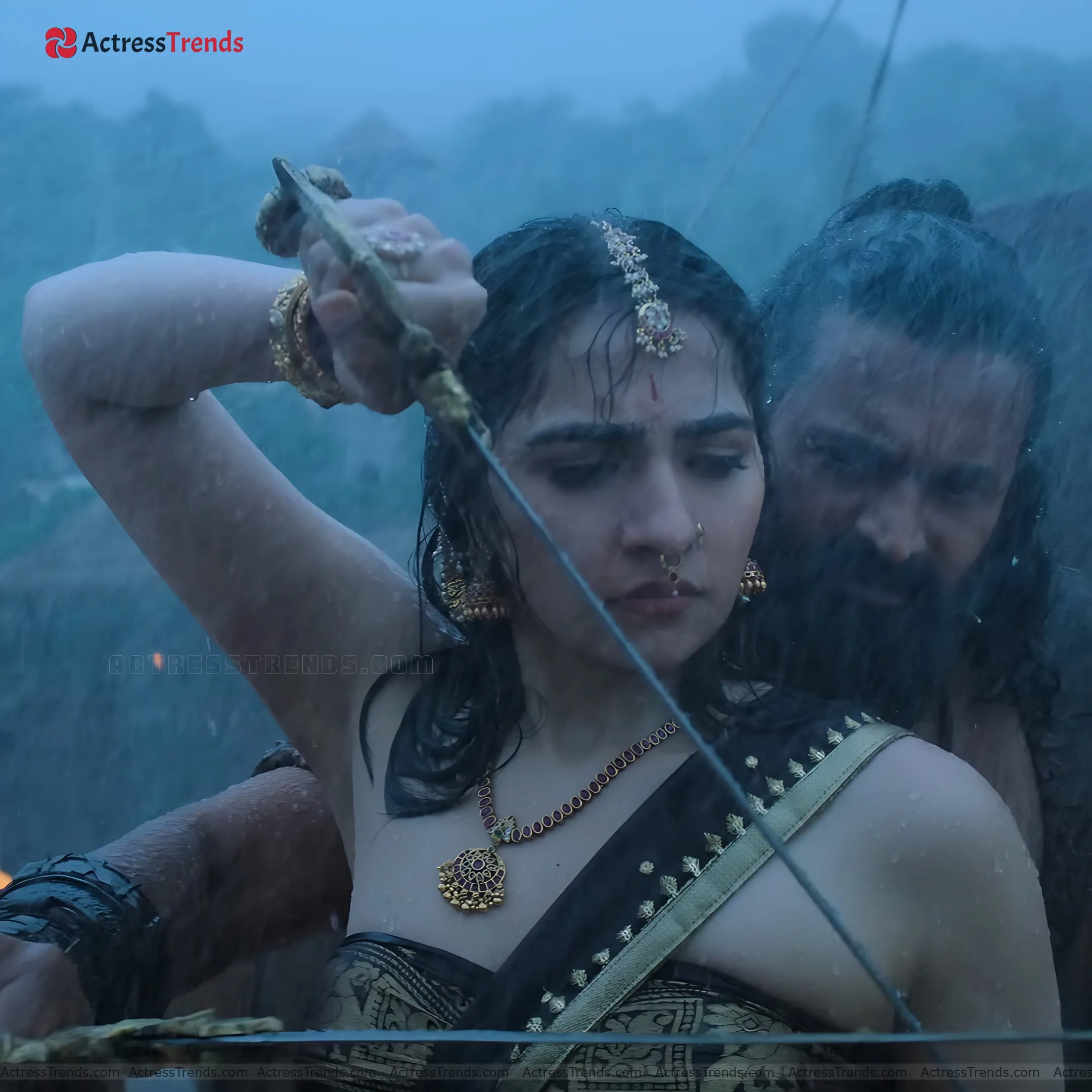 Rukmini Vasanth Green Saree Stunning Photo Red Dress Wet