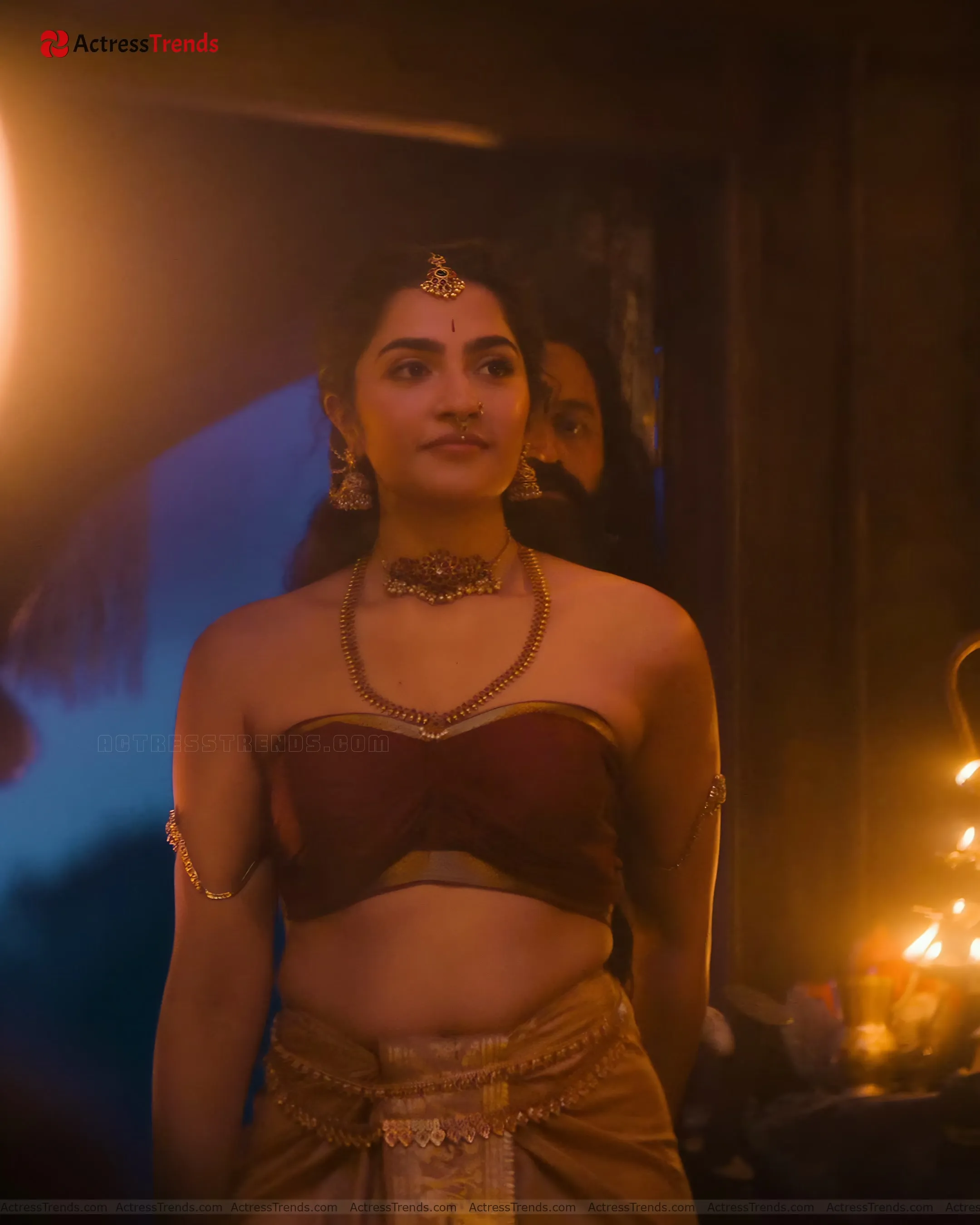 Rukmini Vasanth Green Saree Cute Red Dress Backless Blouse Style