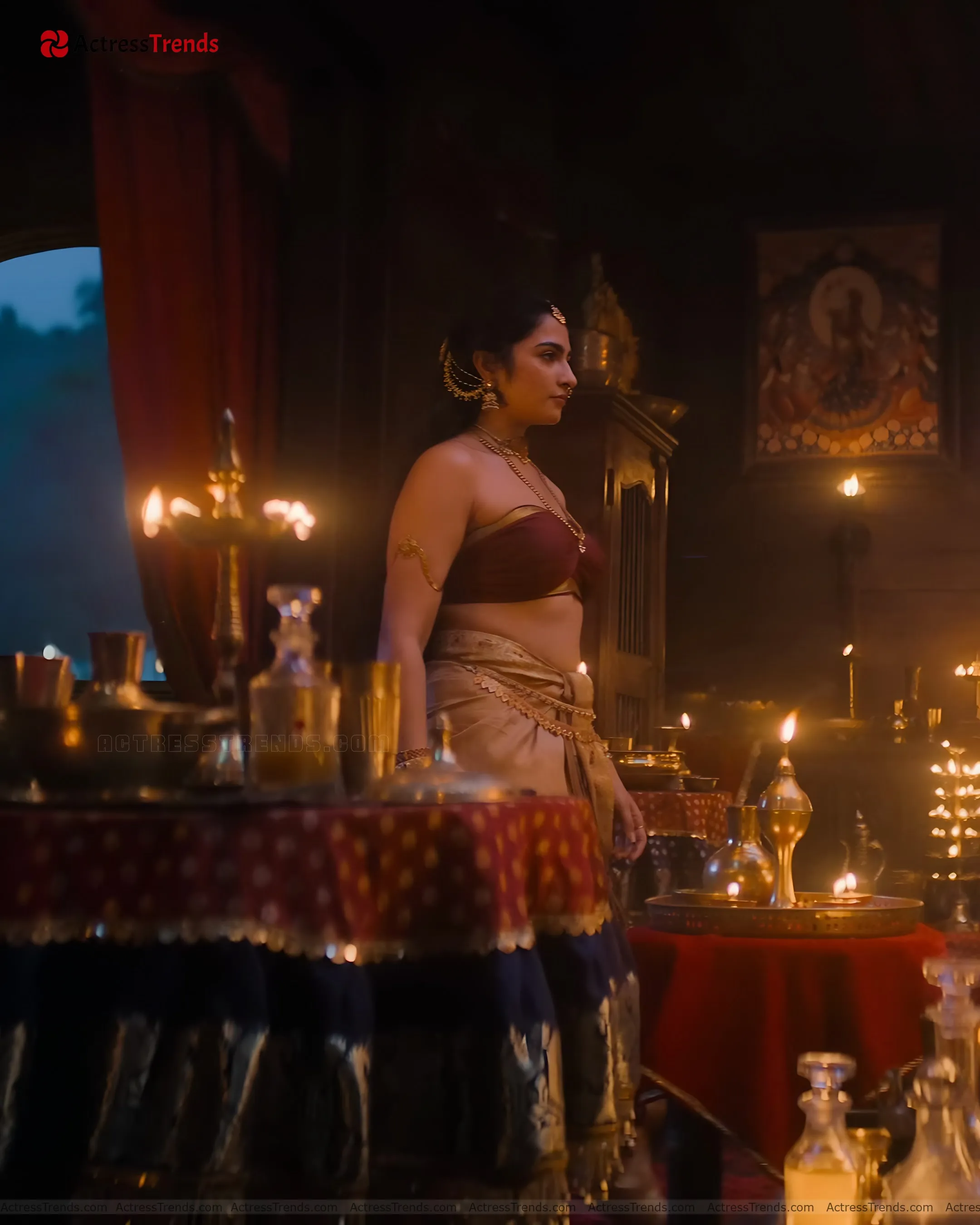 Rukmini Vasanth Green Saree Backless Blouse Style Bold Saree Style Red Dress