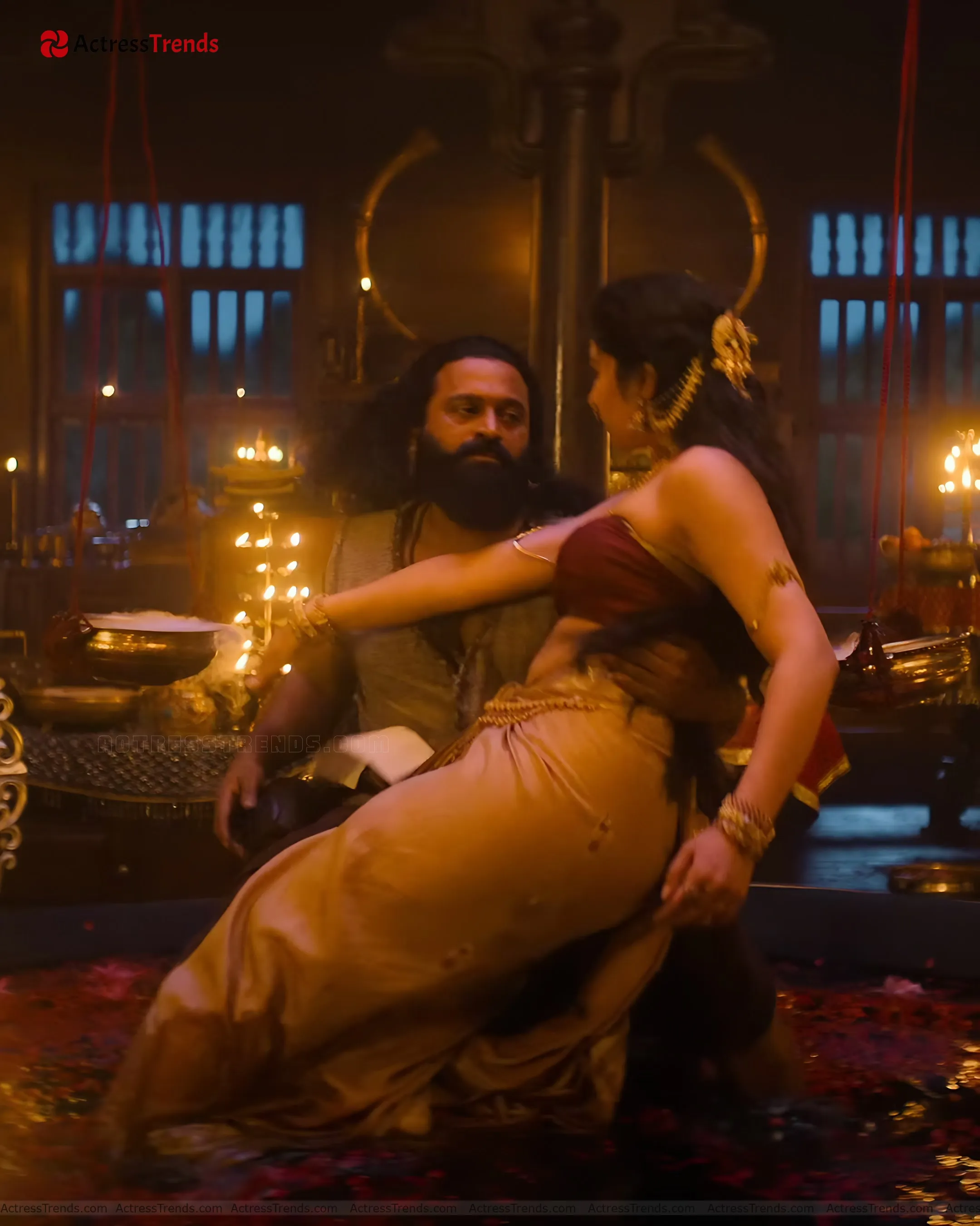 Rukmini Vasanth Green Saree Stunning Photo Romantic Scene Red Dress