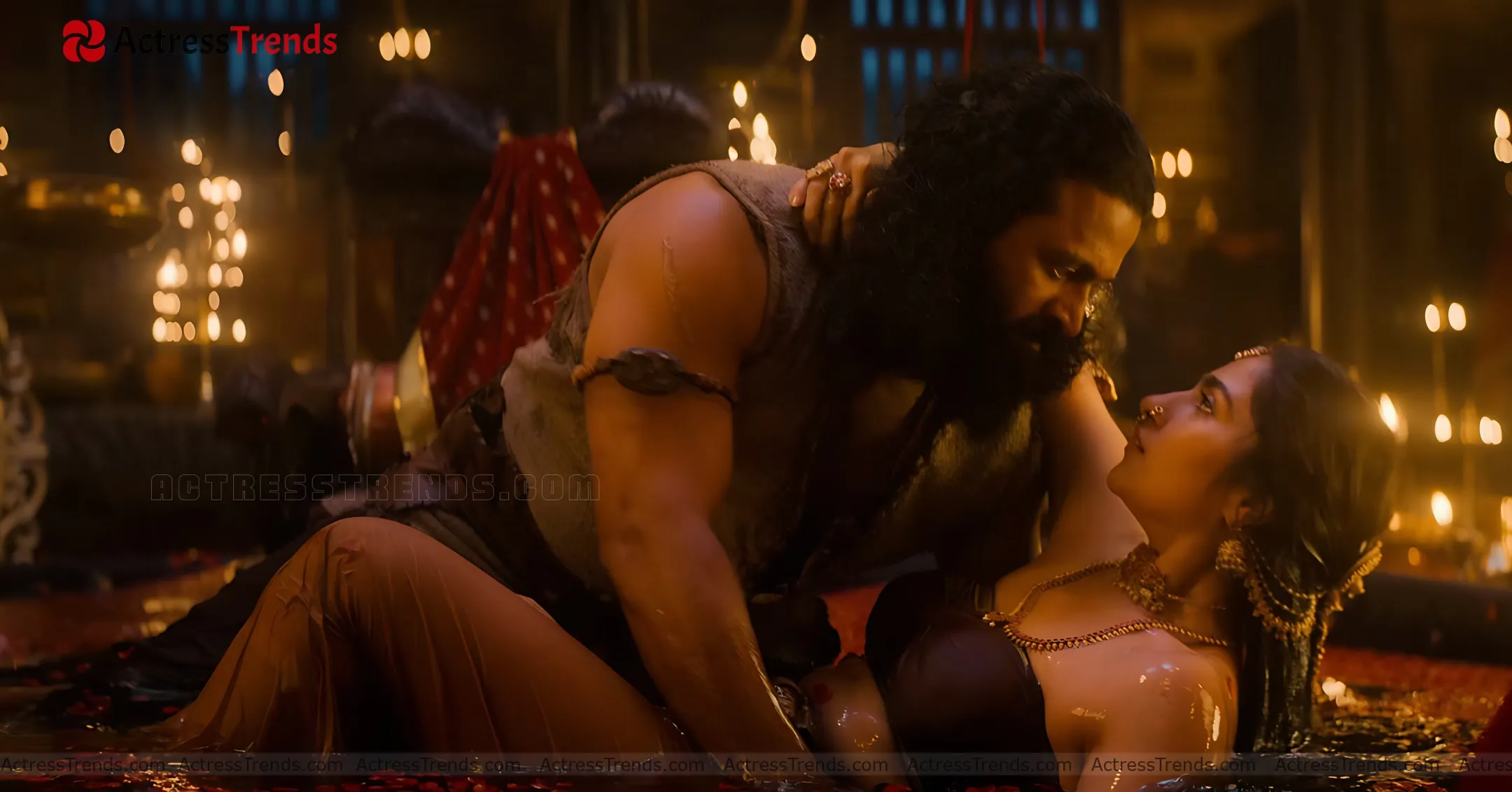 Rukmini Vasanth Green Saree Romantic Scene Celebrity Fashion Shoot