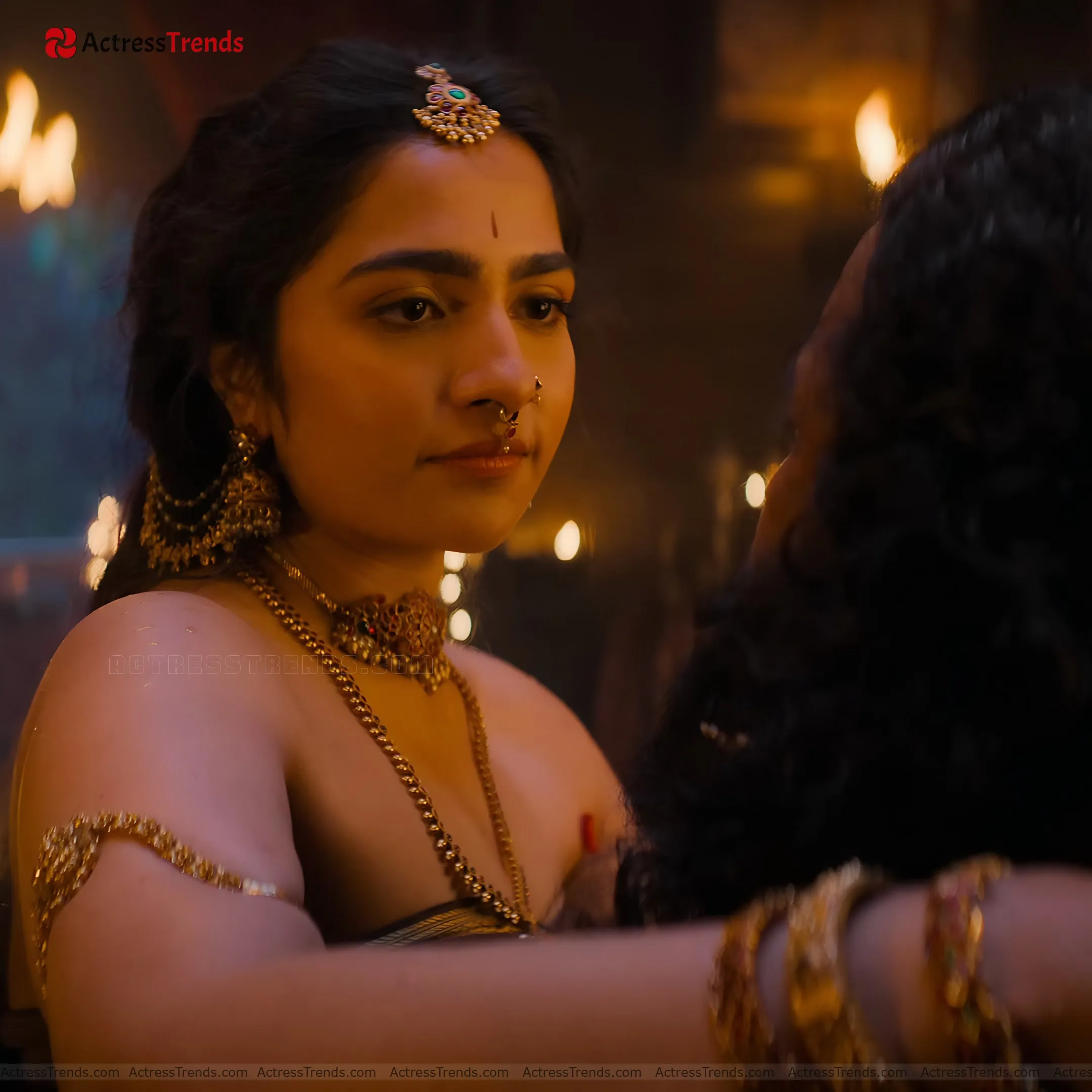 Rukmini Vasanth Green Saree Red Dress Backless Style Beautiful Face