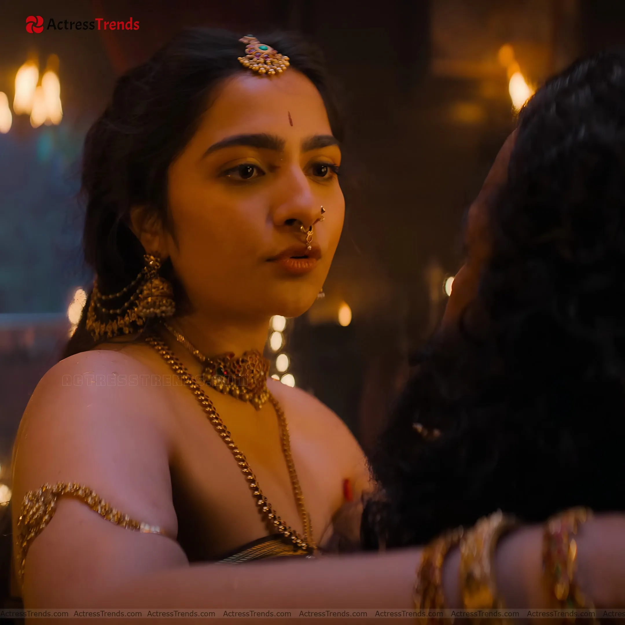 Rukmini Vasanth Green Saree Beautiful Face Cutest Actress Backless Style