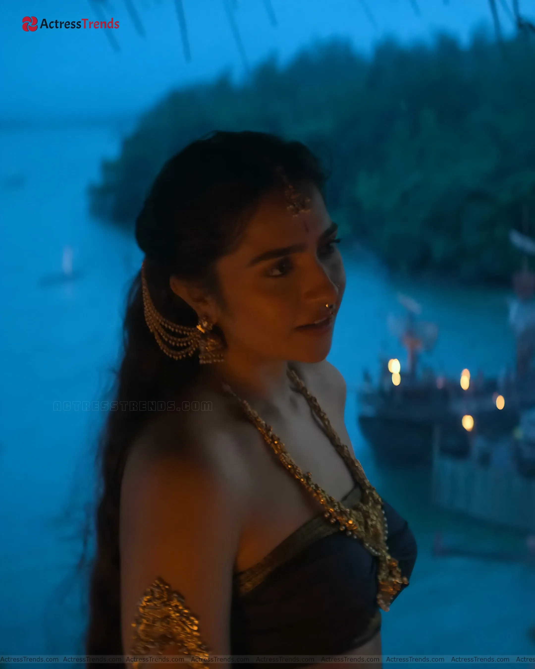 Rukmini Vasanth Green Saree Saree Photoshoot Celebrity Fashion Shoot Backless Blouse Style