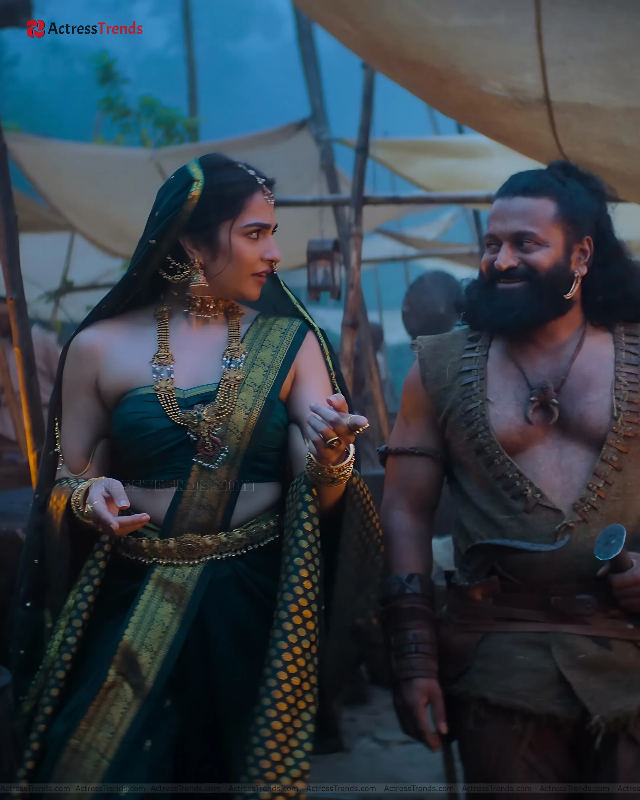 Rukmini Vasanth Green Saree Bold Saree Style Beautiful Face Red Dress