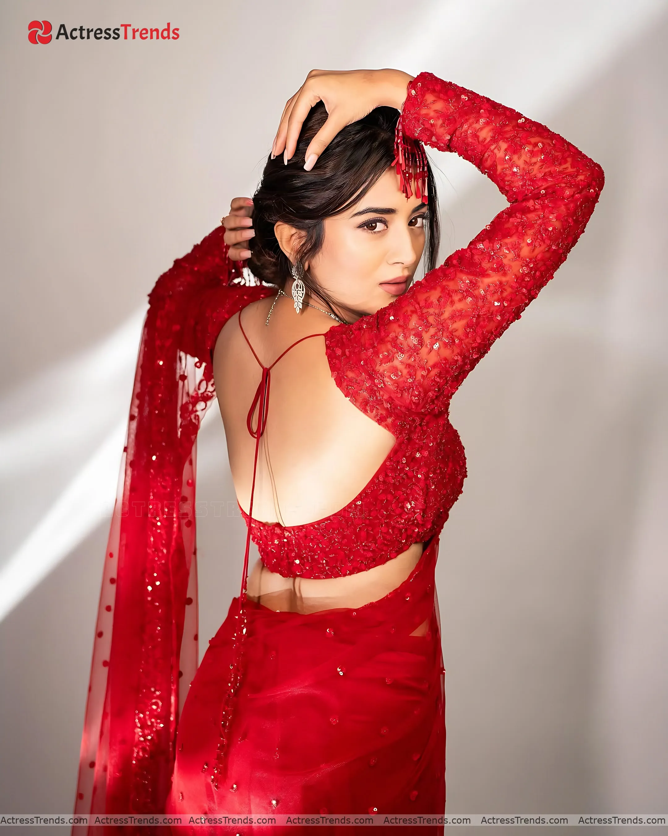 Rashi Singh Red Lips Saree Photoshoot Backless Blouse Style Backless Style