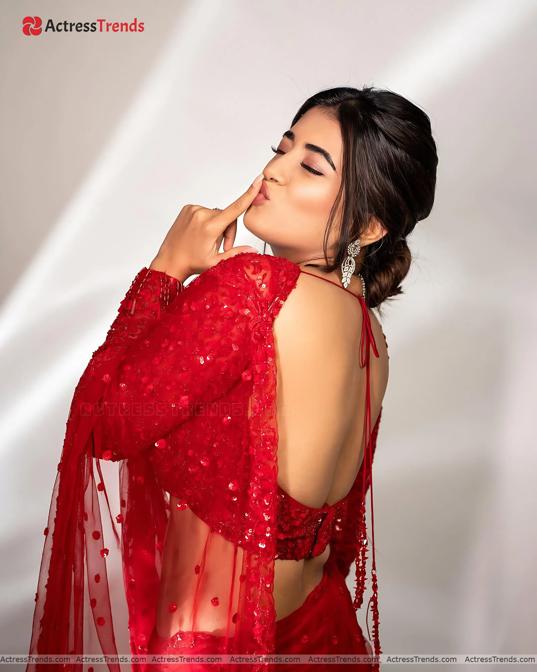 Rashi Singh Red Lips Back Pose Saree Photoshoot Backless Style