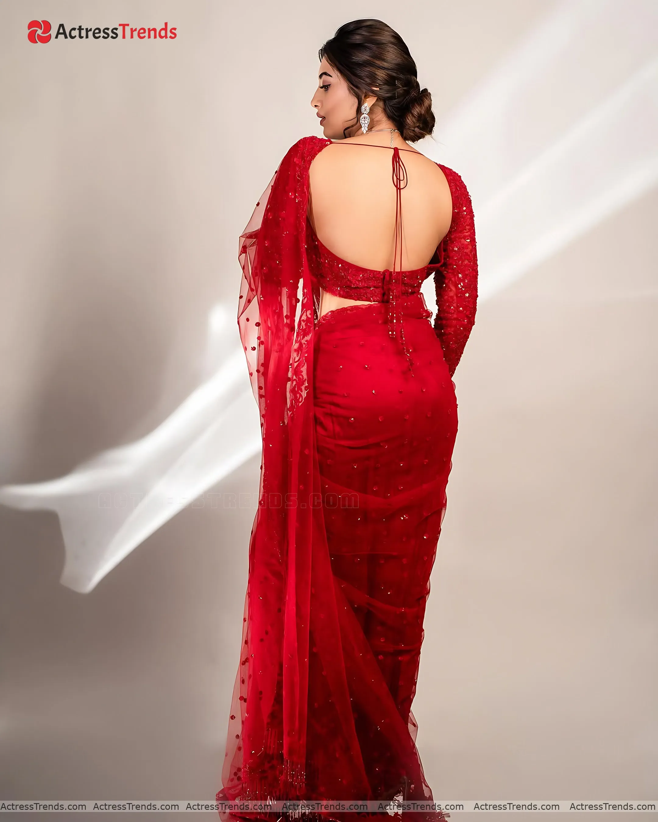 Rashi Singh Red Lips Backless Blouse Style Saree Photoshoot