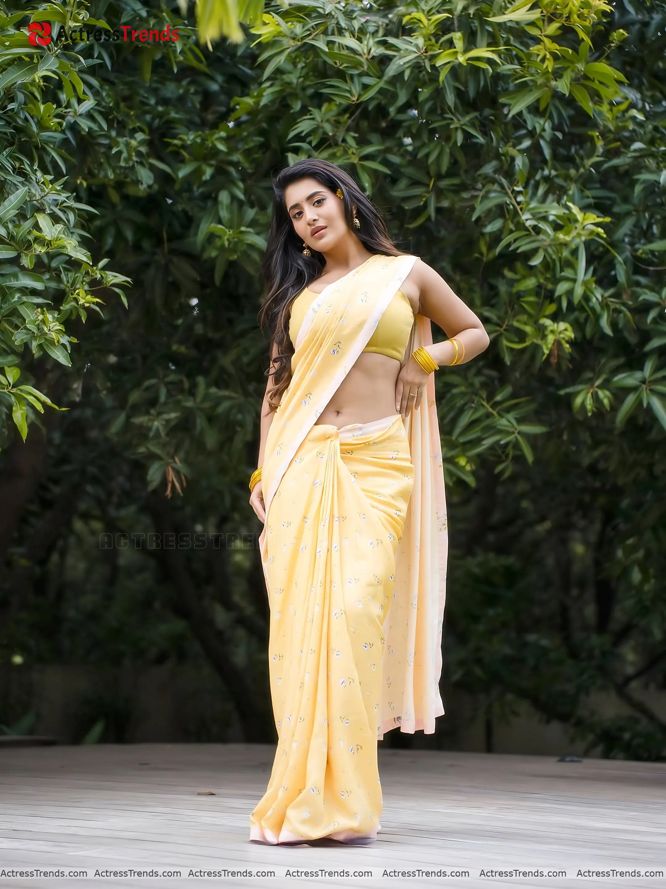 Rashi Singh Yellow Saree Navel Saree Style