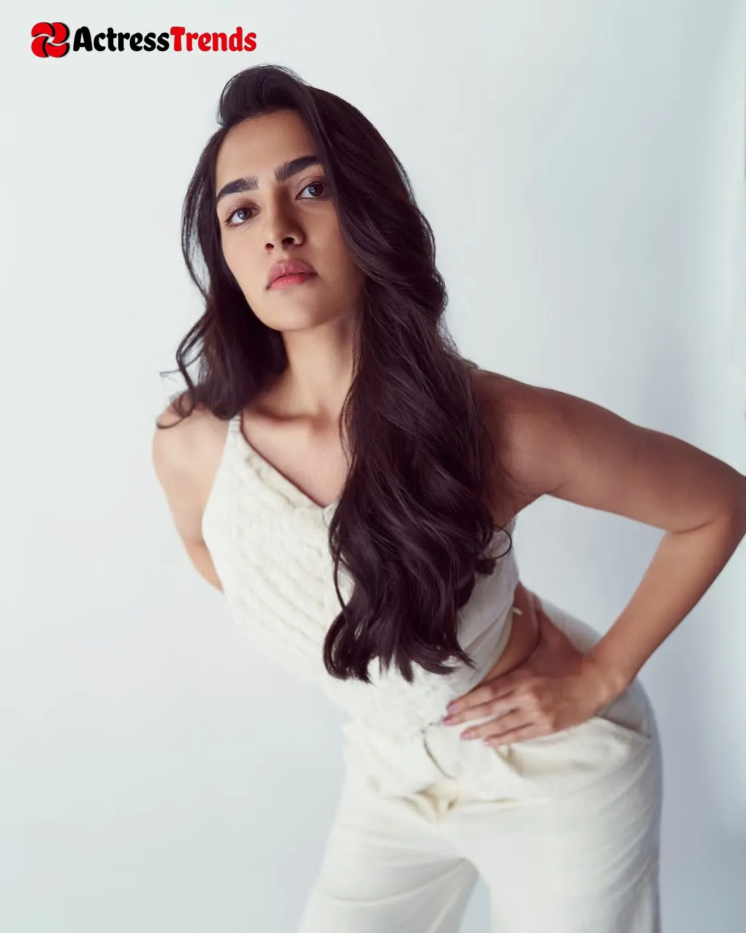 Rukmini Vasanth White Dress Sensual Portrait Cleav Pose