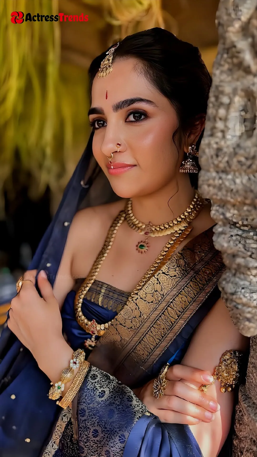 Rukmini Vasanth Grey Saree Cutest Actress Beautiful Face Glamorous Actress