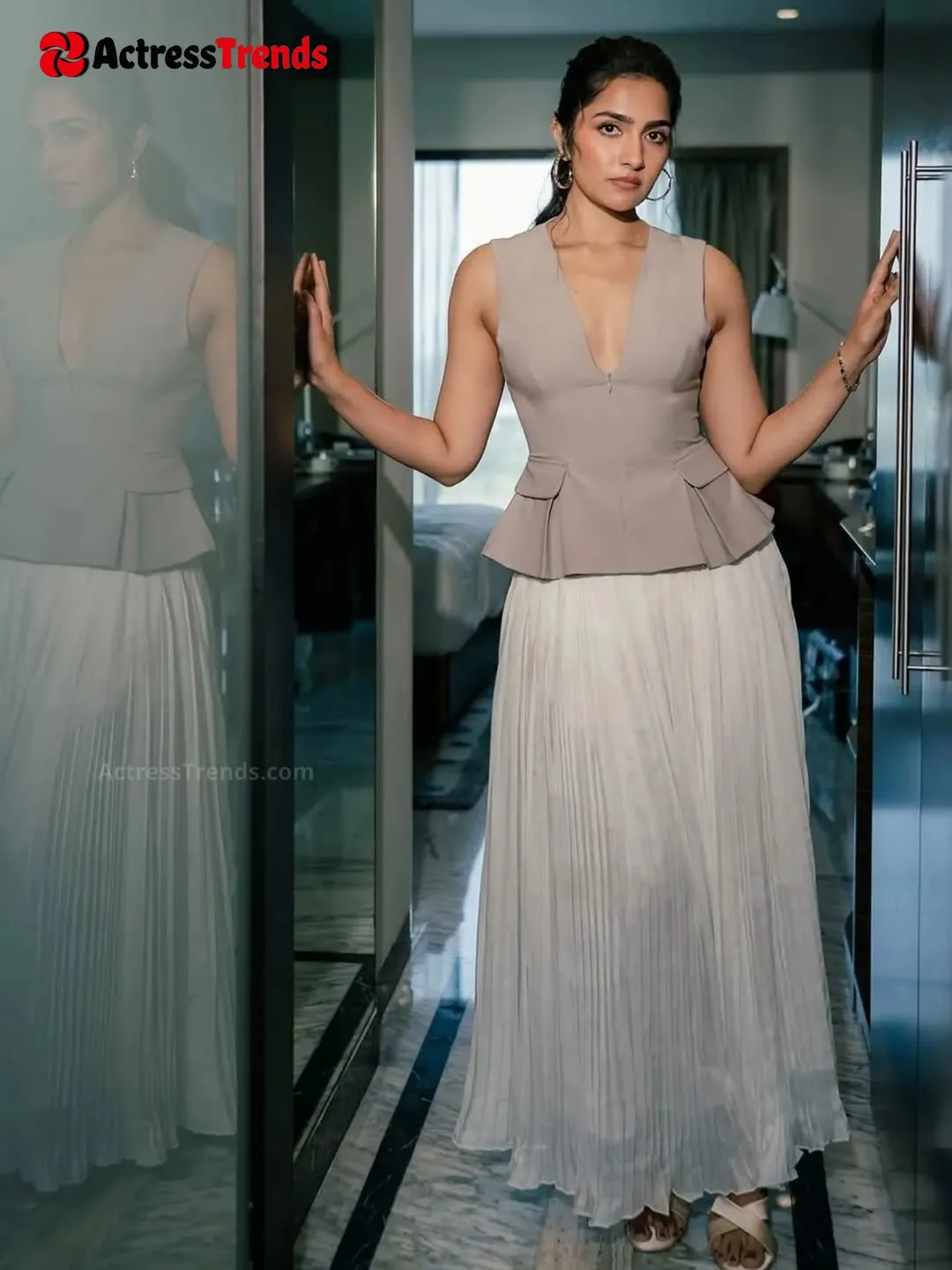 Rukmini Vasanth Grey Dress Beautiful Face Smoky Eyes