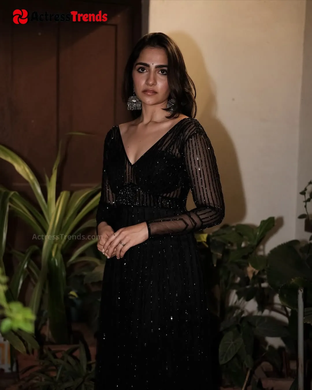 Rukmini Vasanth Black Dress Glamorous Actress Saree Photoshoot Grey Saree