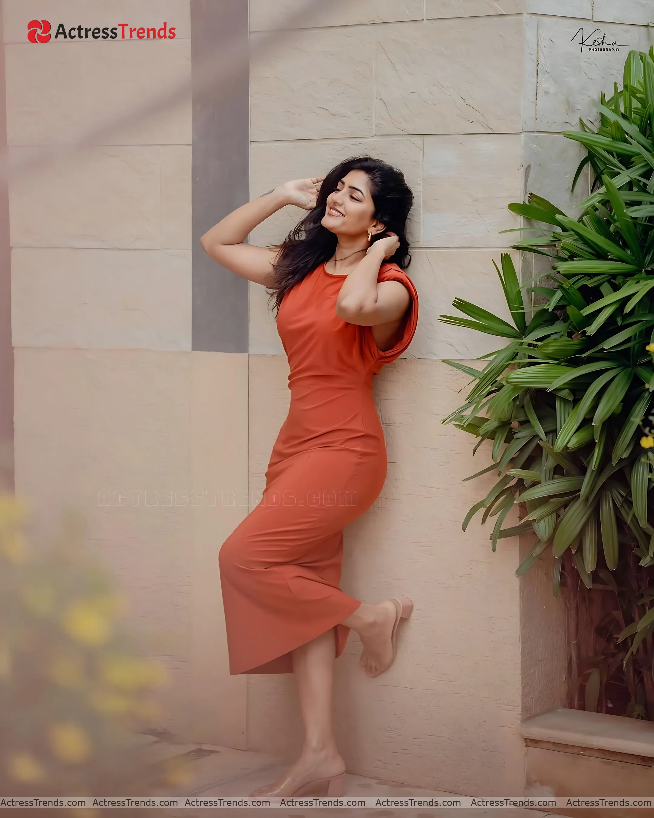 Eesha Rebba Orange Dress Celebrity Fashion Shoot