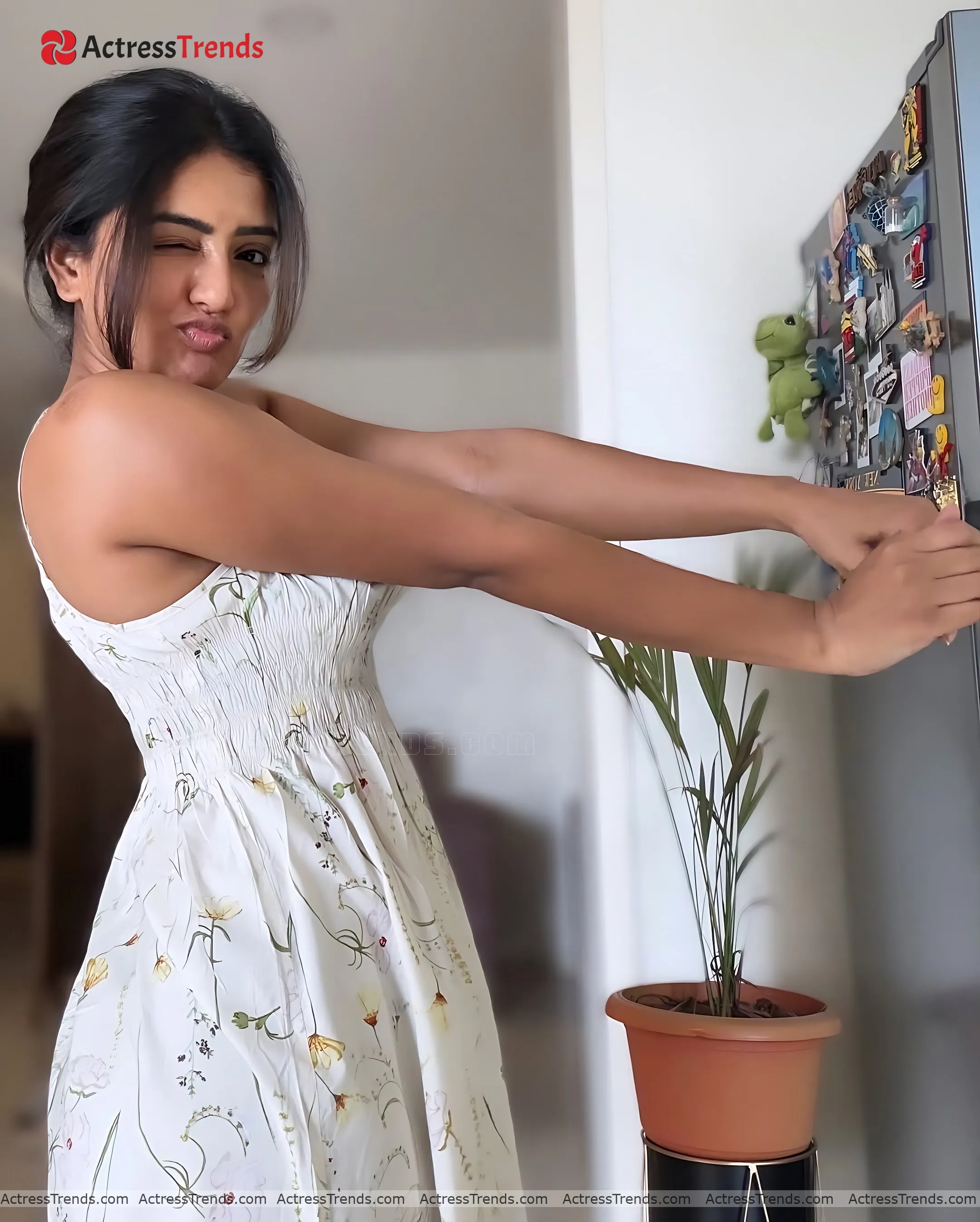 Eesha Rebba White Dress Back Pose Cute Cleav Pose