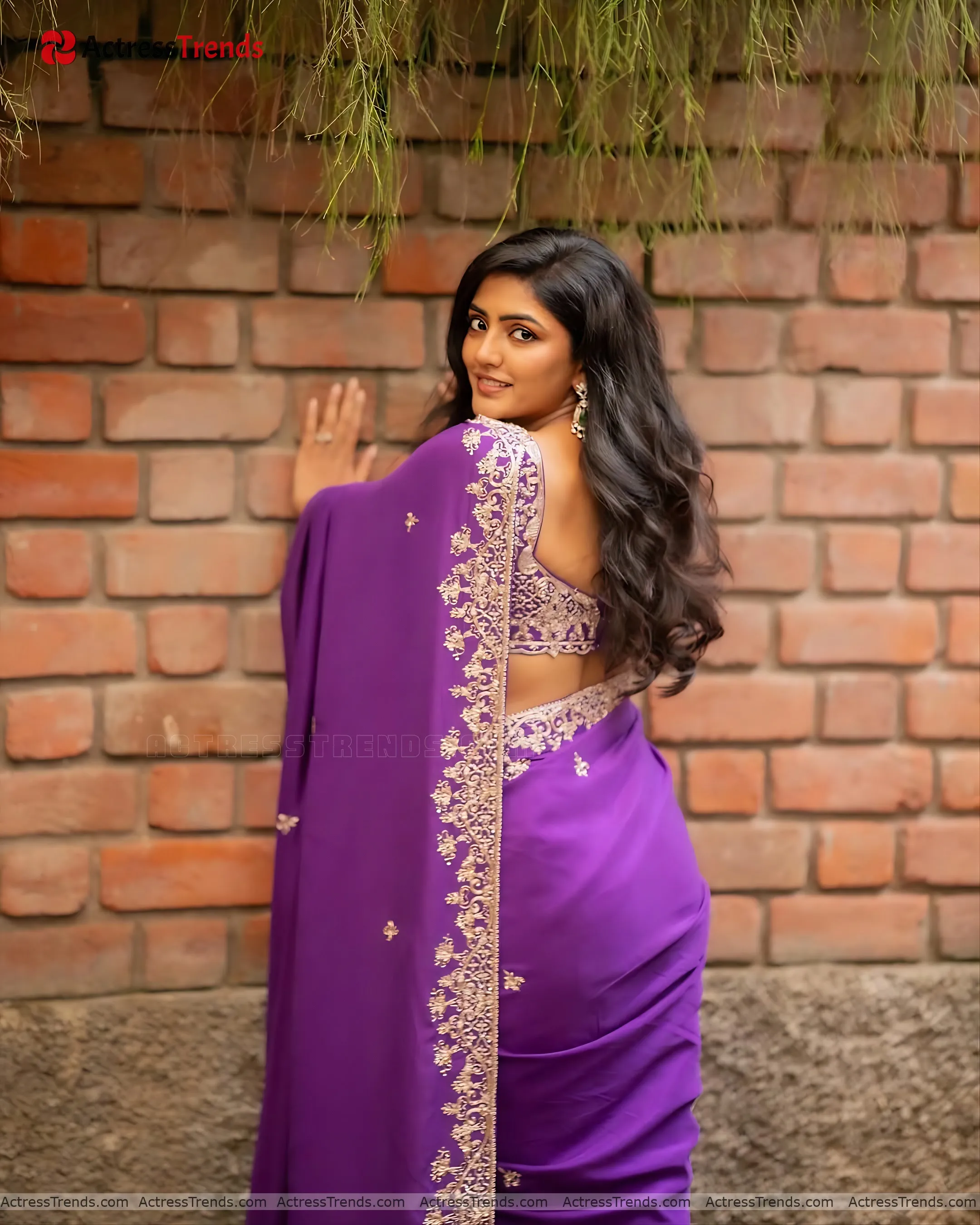 Eesha Rebba Purple Dress Tight Fitting Beautiful Face Back Pose