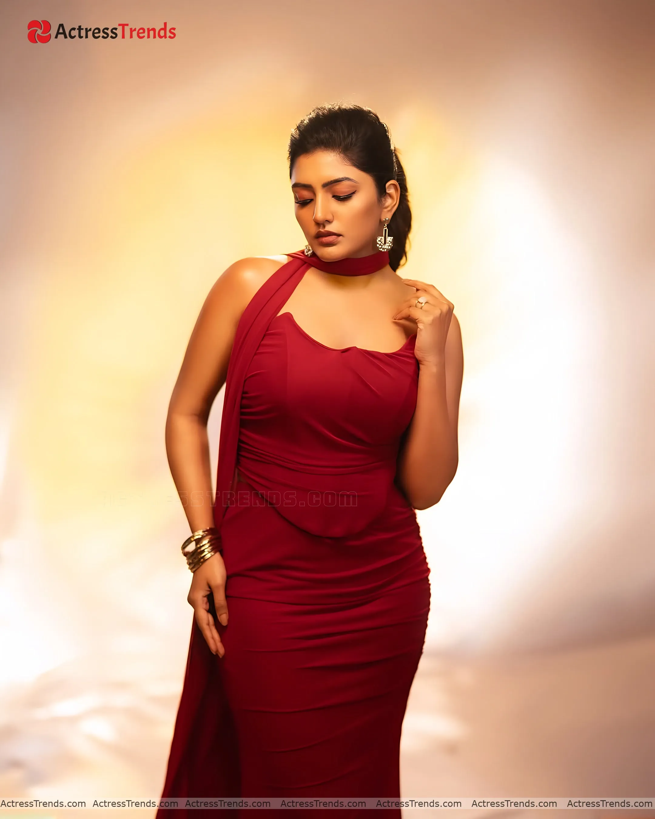 Eesha Rebba Red Dress Sensual Portrait Beautiful Face Backless Style