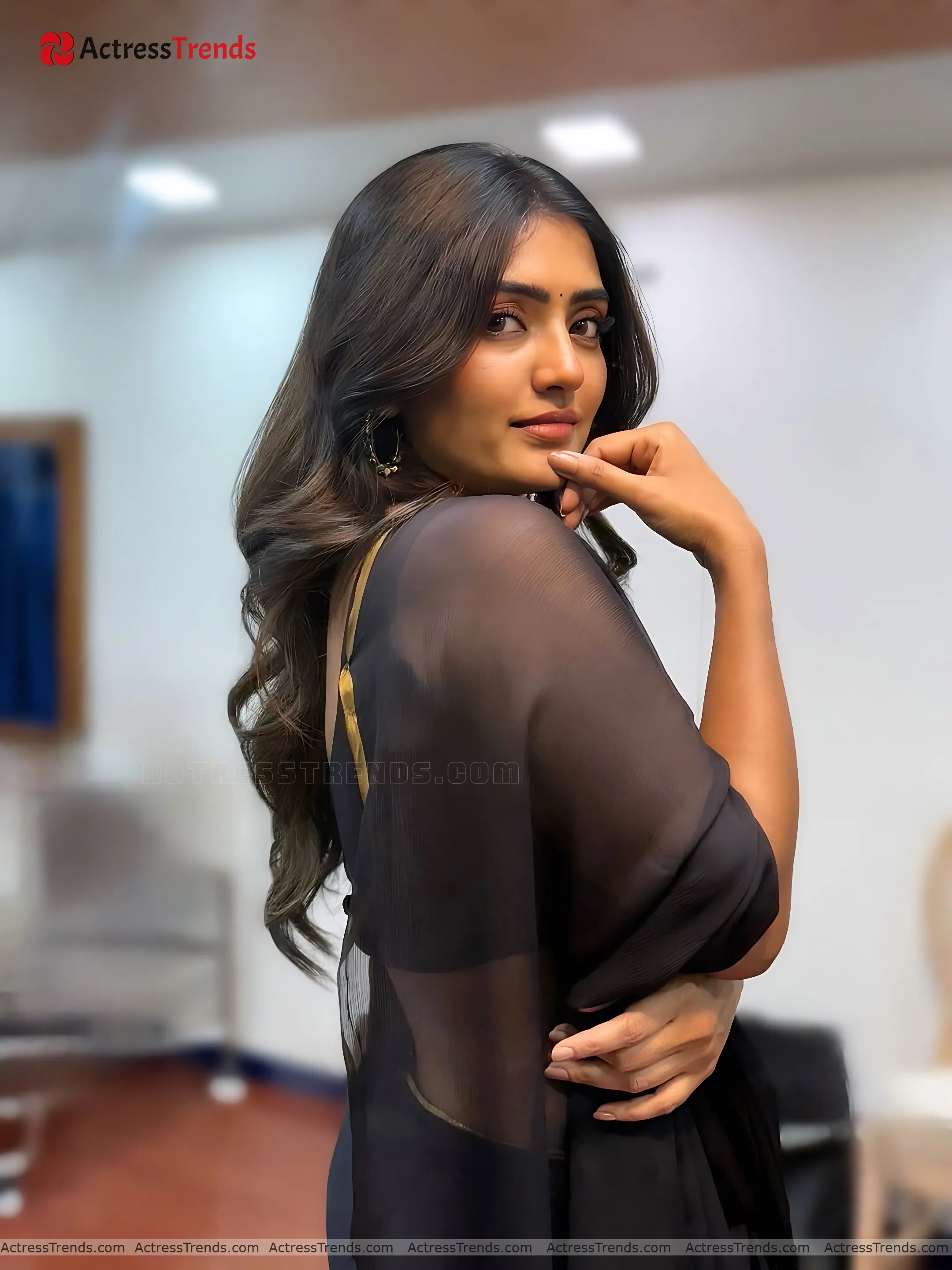 Eesha Rebba Black Saree Backless Style Jeans