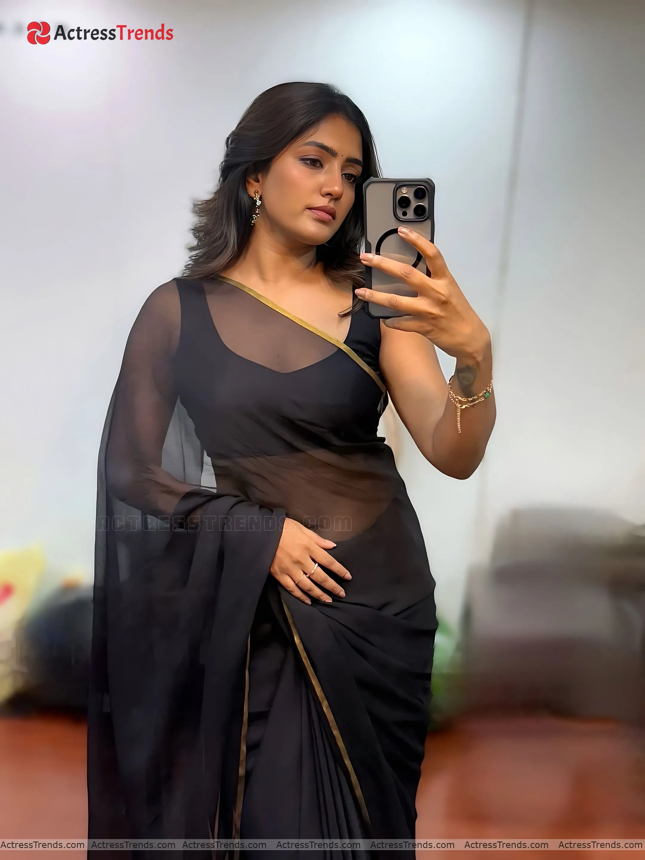 Eesha Rebba Black Saree Sensual Portrait Backless Style